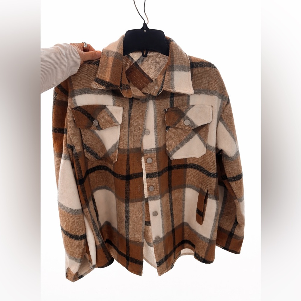 Plaid Shacket Jacket Brown Cream | Thick Heavyweight | Size Large